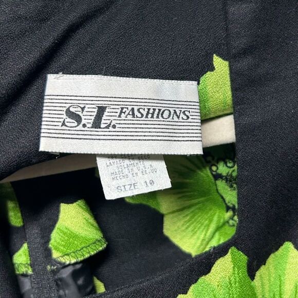 Vintage S.L. Fashions Floral Short Black Sleeveless Mini Dress Green Flowers - Picture 2 of 10